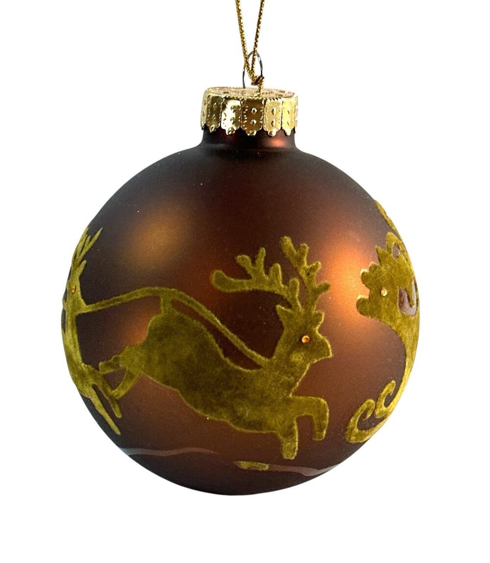 Christopher Radko Shiny Brite Flocked Reindeer Glass Ornament 3.5”